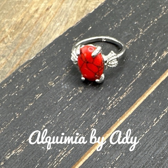 Red turquoise silver gen ring Victorian cocktail vintage - Picture 1 of 3